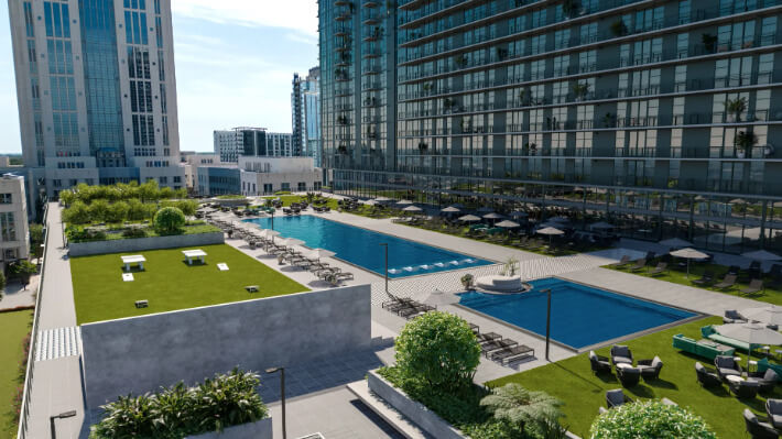The 27-story Society Orlando features the largest residential pool deck in Orlando. (Courtesy of Society Orlando)